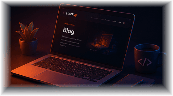 Stackup Learning blog on a laptop